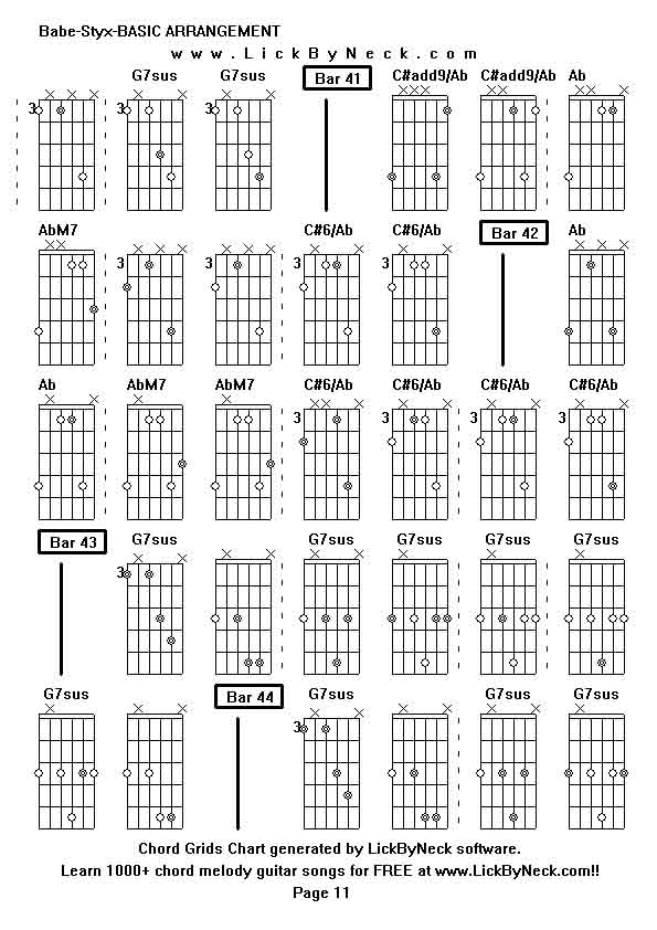 Chord Grids Chart of chord melody fingerstyle guitar song-Babe-Styx-BASIC ARRANGEMENT,generated by LickByNeck software.